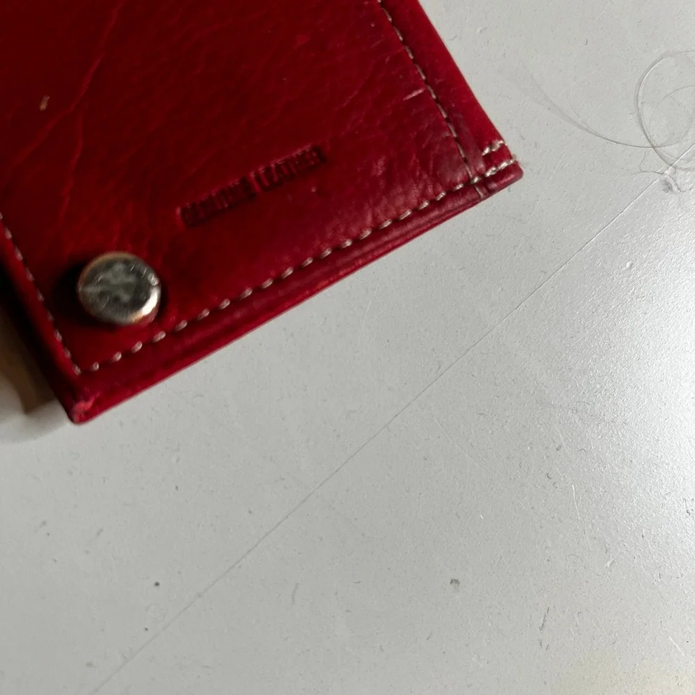 Rolfs Red Genuine Leather Swivel Card Holder Wallet Bifold with Plastic Sleeves